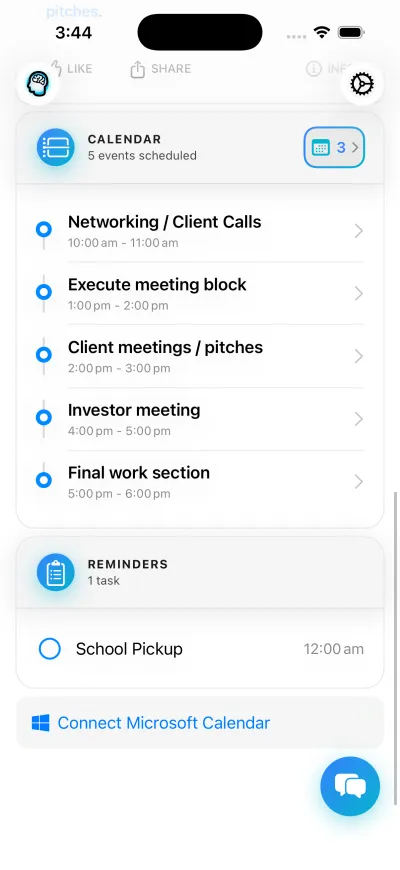 Chat interface showing natural language planning assistant